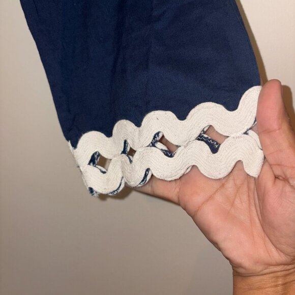 Gretchen Scott Womens L Tunic Blouse Swim Cover Navy w/ White Ric Rac - Picture 3 of 6